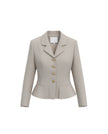 Almond cropped jacket with small notched lapels, front product view