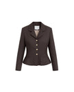 Deep Chocolate cropped jacket with small notched lapels, front product view
