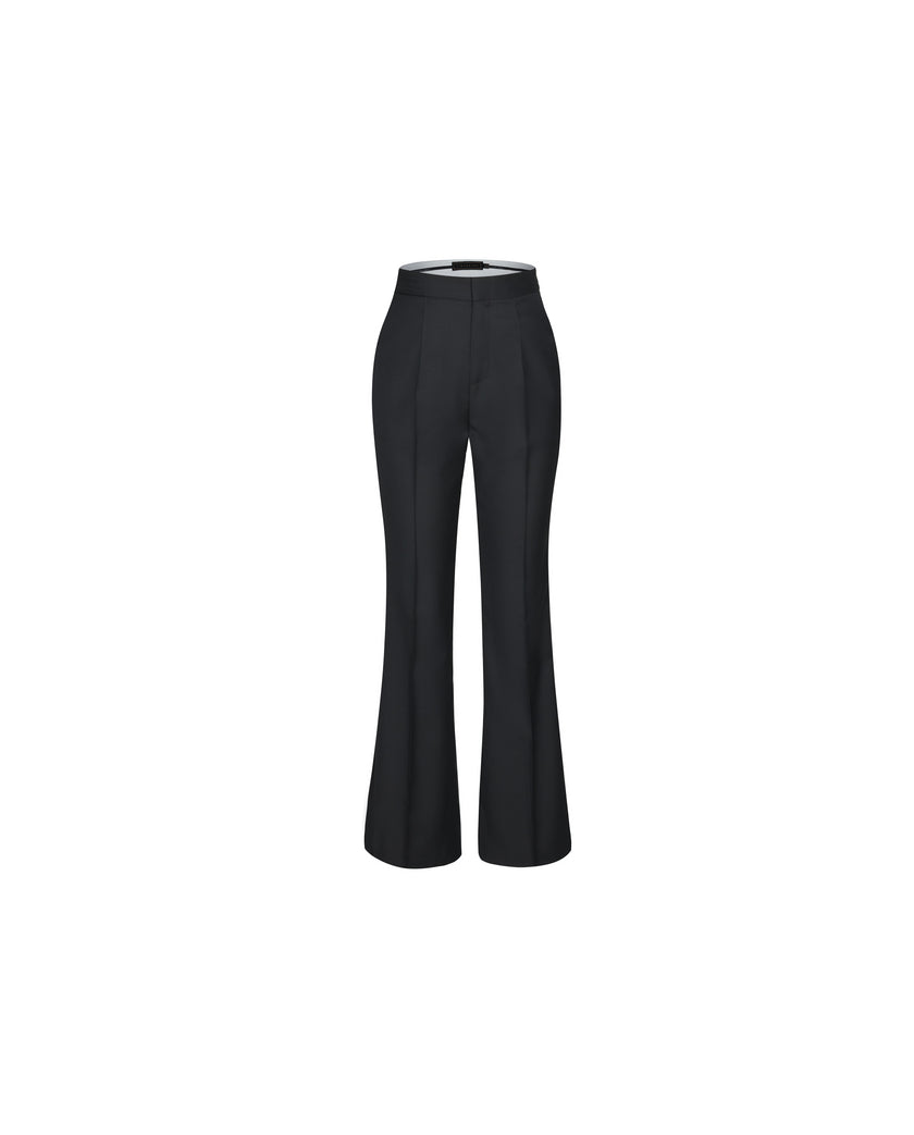 Black high-rise straight-leg trousers, front product view