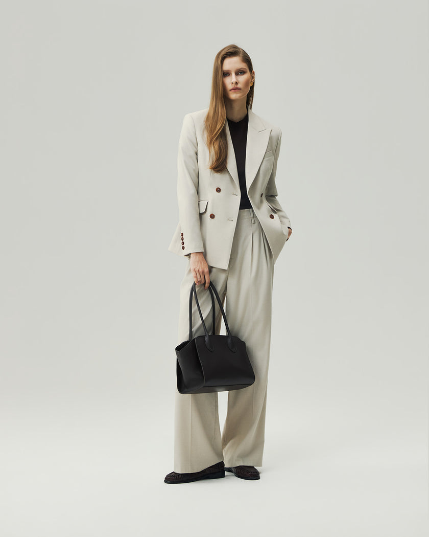 Wide-Leg Trousers Textured Oatmeal