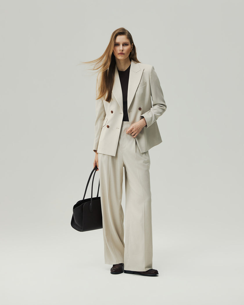 Wide-Leg Trousers Textured Oatmeal