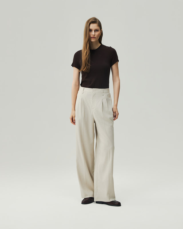 Wide-Leg Trousers Textured Oatmeal