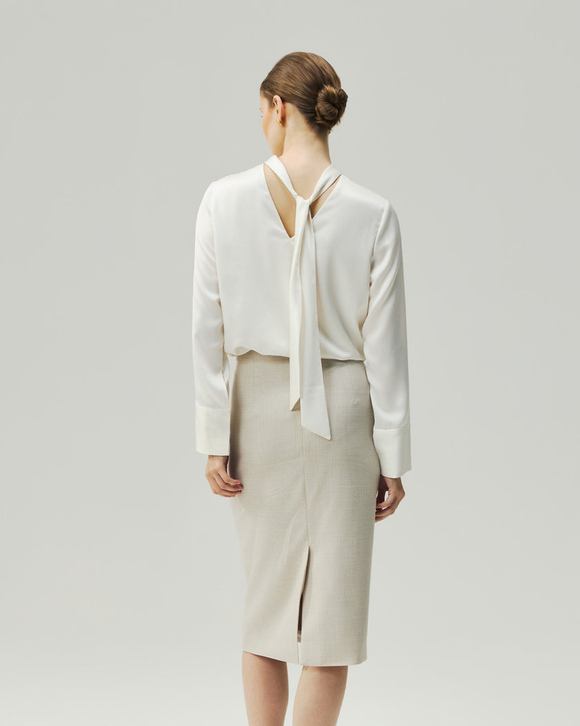 Tie-Neck Satin Blouse Cloud White