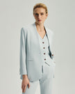 Powder Blue Wells Blazer on model, front styling view highlighting the slim structured silhouette