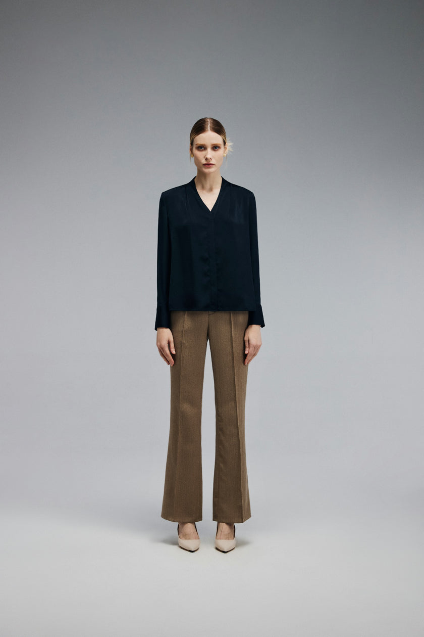 EV Sush™ Riva Loyal Navy Blue Ruched V-neck Shirt