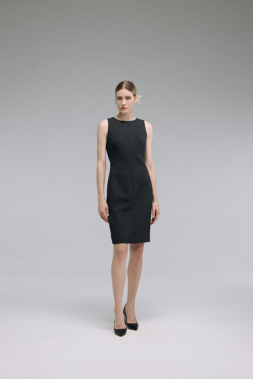 LC CURIE™ Charcoal Gray Textural Diamond-ratio Tailoring Dress