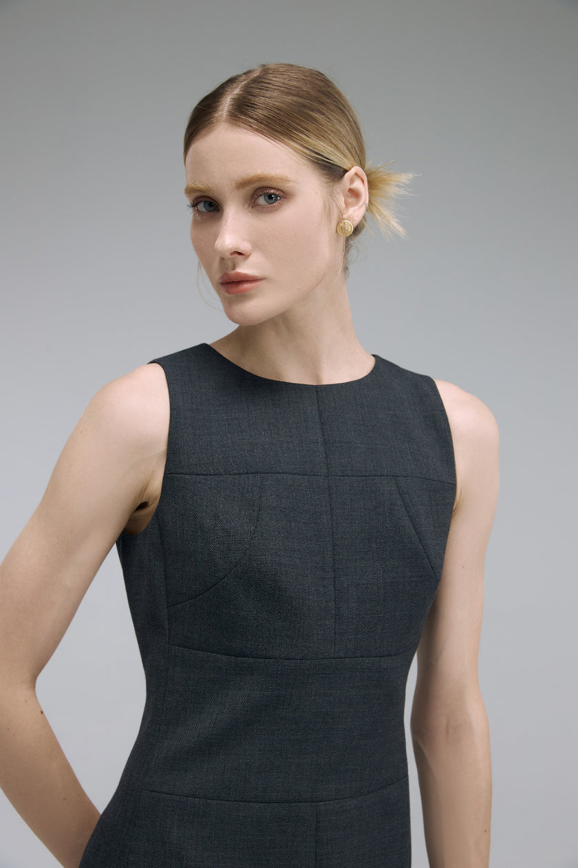 LC CURIE™ Charcoal Gray Textural Diamond-ratio Tailoring Dress
