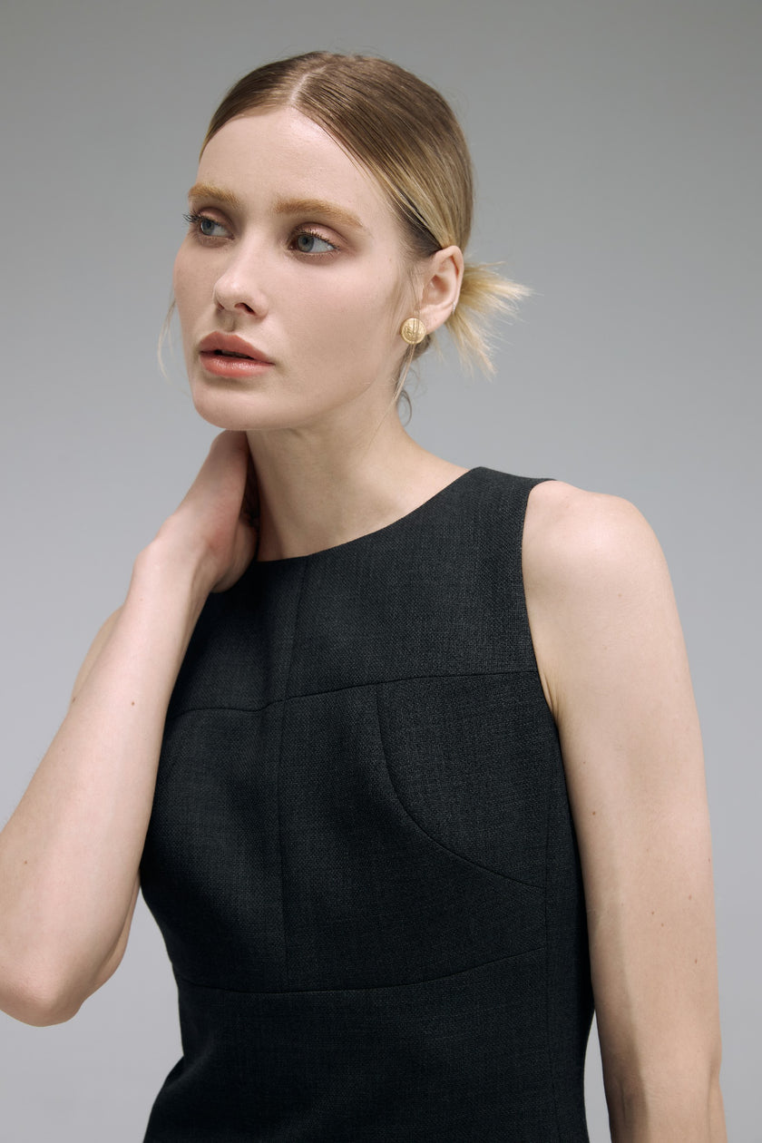LC CURIE™ Charcoal Gray Textural Diamond-ratio Tailoring Dress