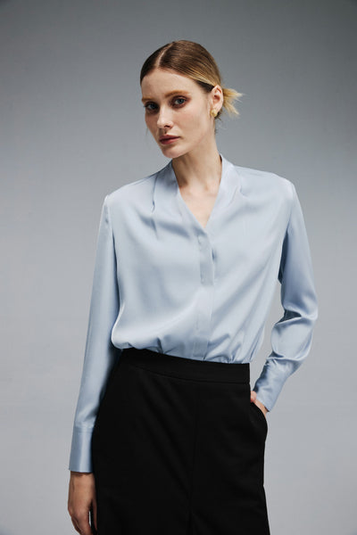 EV Sush™ Riva Glacial Blue Ruched V-neck Shirt