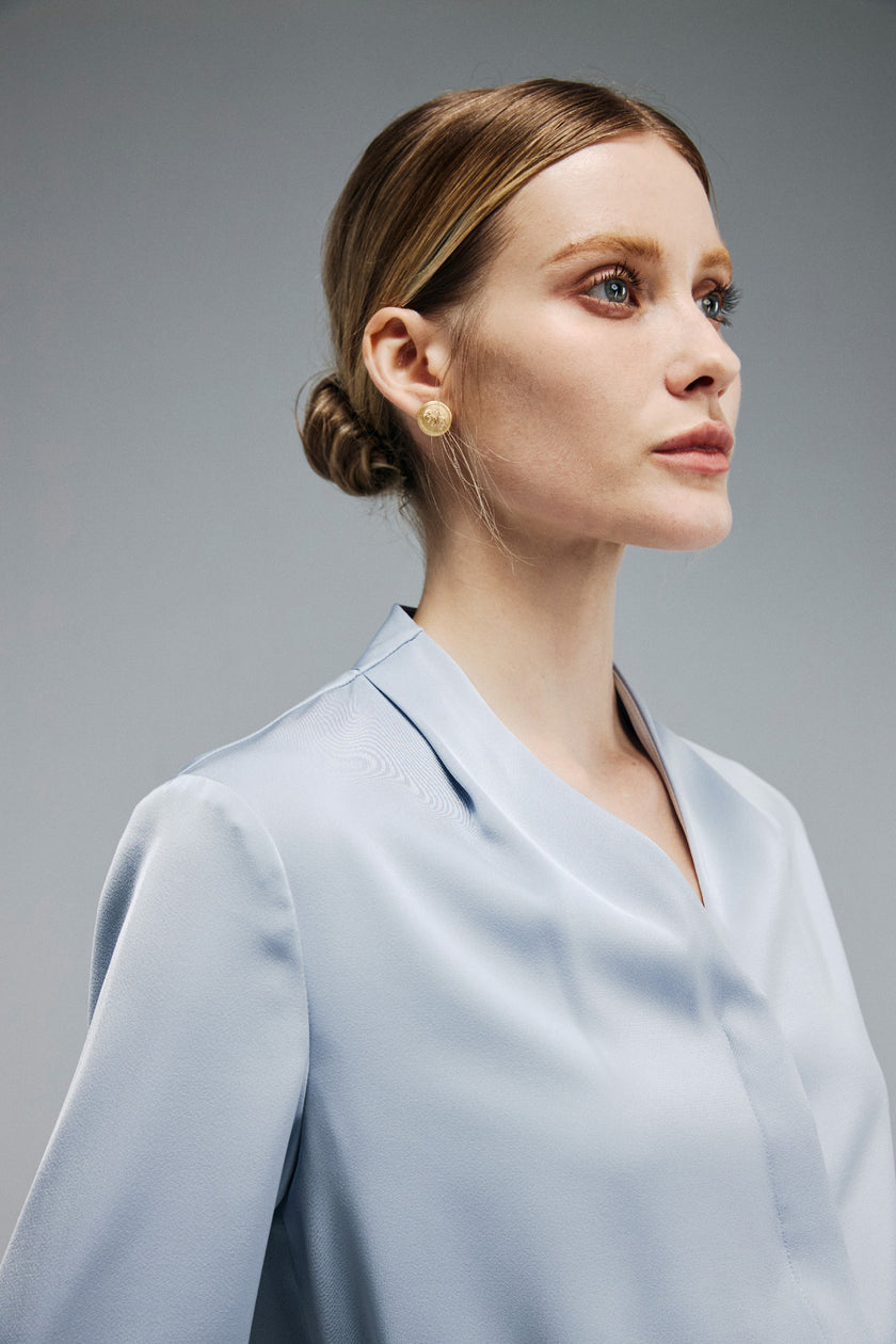 EV Sush™ Riva Glacial Blue Ruched V-neck Shirt