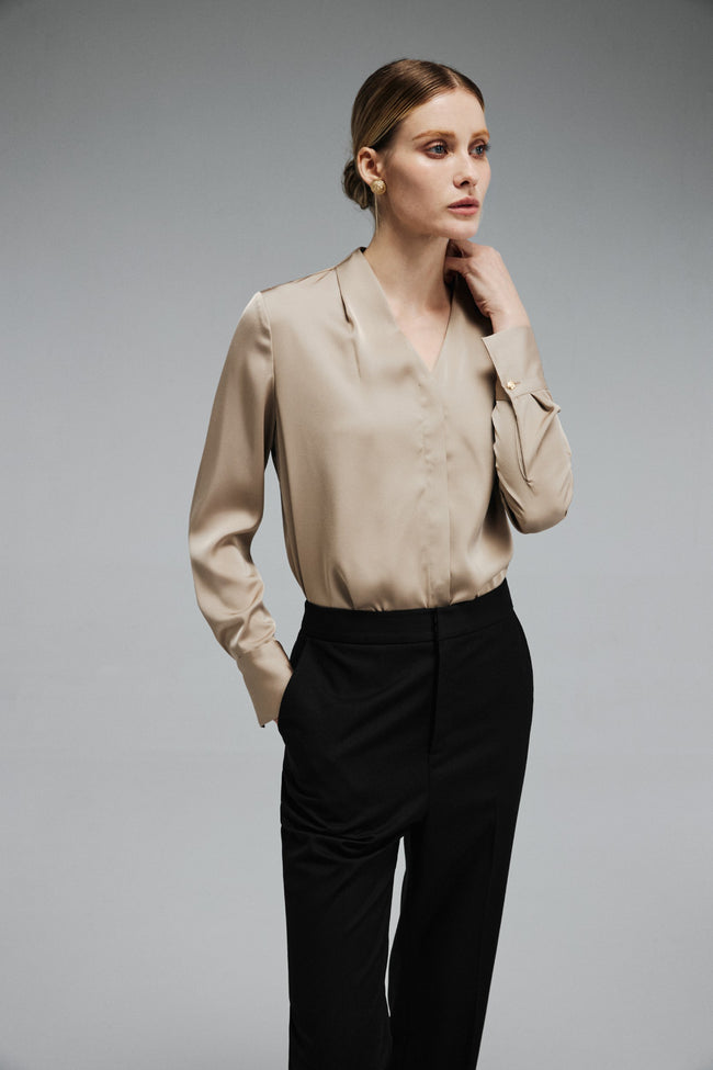 EV Sush™ Riva Champagne Ruched V-neck Shirt