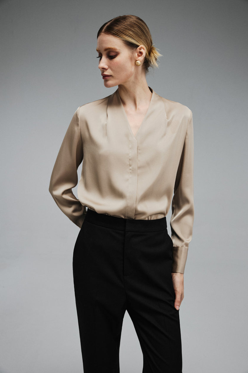 EV Sush™ Riva Champagne Ruched V-neck Shirt