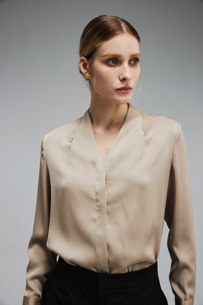 EV Sush™ Riva Champagne Ruched V-neck Shirt