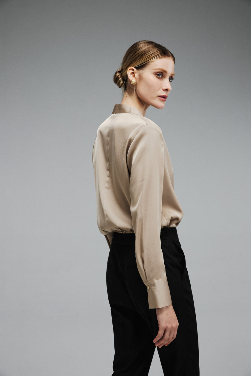 EV Sush™ Riva Champagne Ruched V-neck Shirt