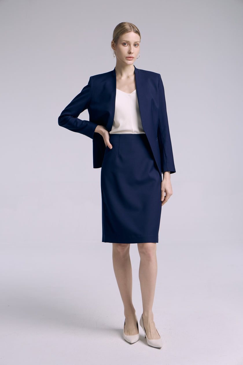 EV LéSuit™ Yale Loyal Navy Blue Collarless Blazer