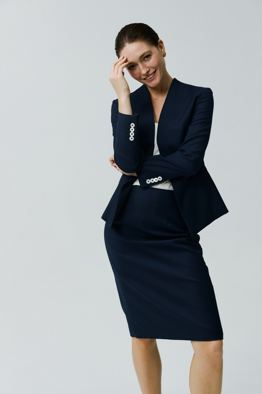 EV LéSuit™ Yale Loyal Navy Blue Collarless Blazer