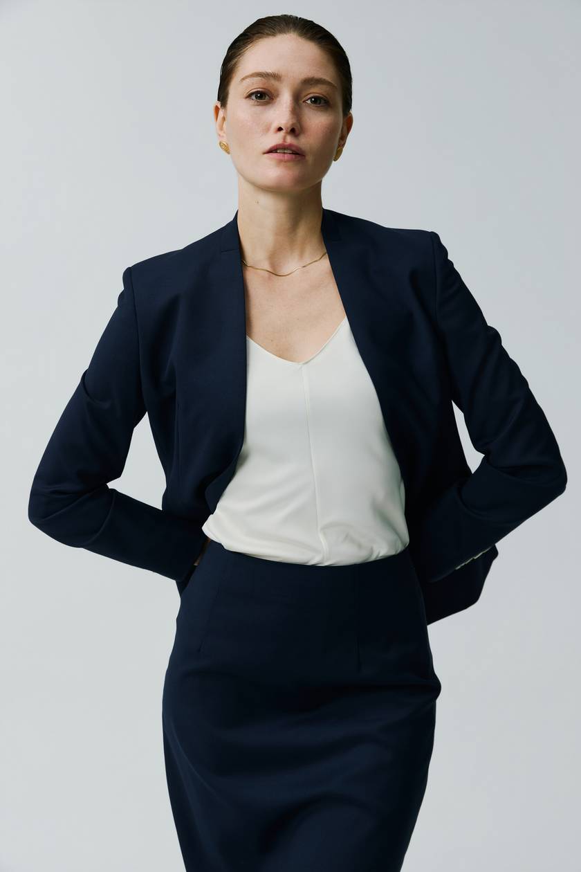EV LéSuit™ Yale Loyal Navy Blue Collarless Blazer
