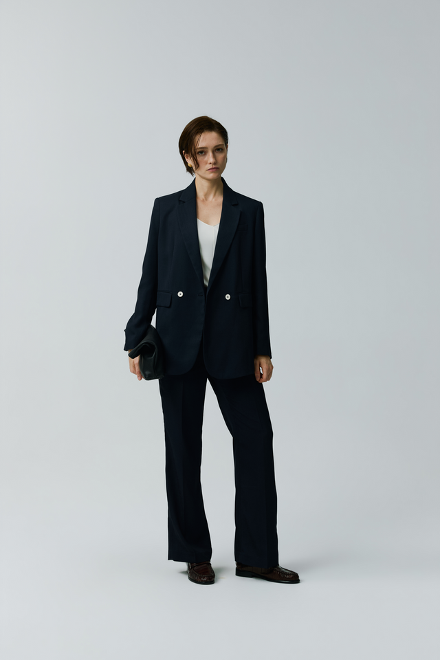 EV LéSuit™ Loyal Navy Blue Loose-fit Double-breasted Two-button Blazer