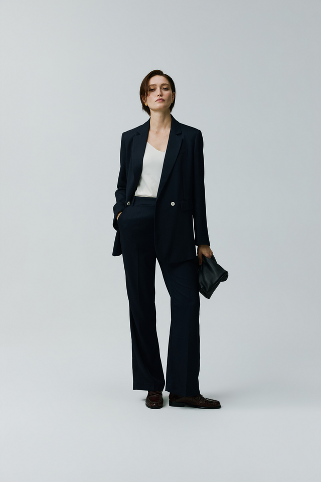 EV LéSuit™ Loyal Navy Blue Loose-fit Double-breasted Two-button Blazer