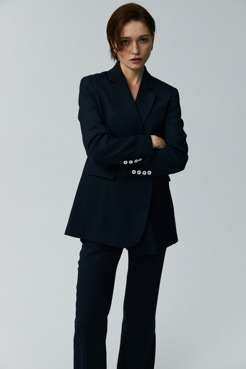 EV LéSuit™ Loyal Navy Blue Loose-fit Double-breasted Two-button Blazer
