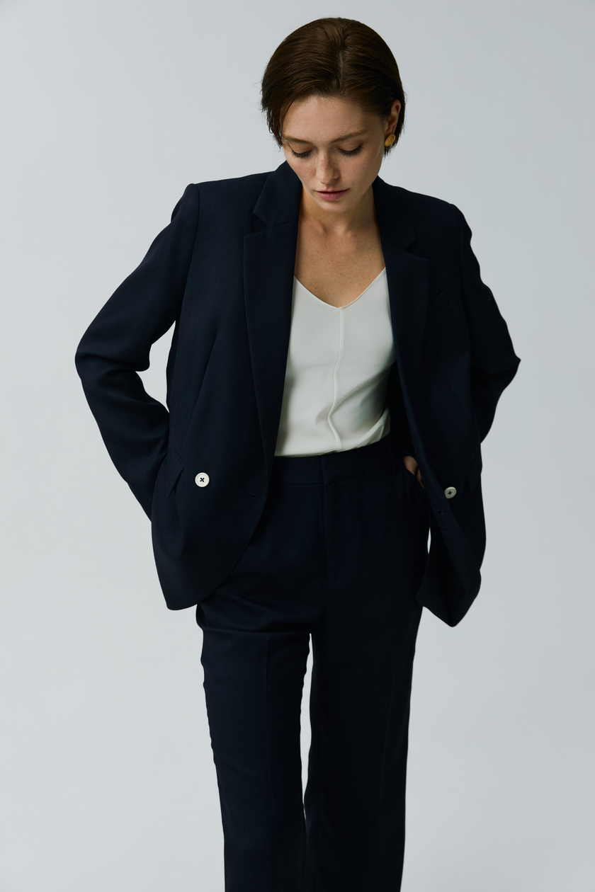 EV LéSuit™ Loyal Navy Blue Loose-fit Double-breasted Two-button Blazer