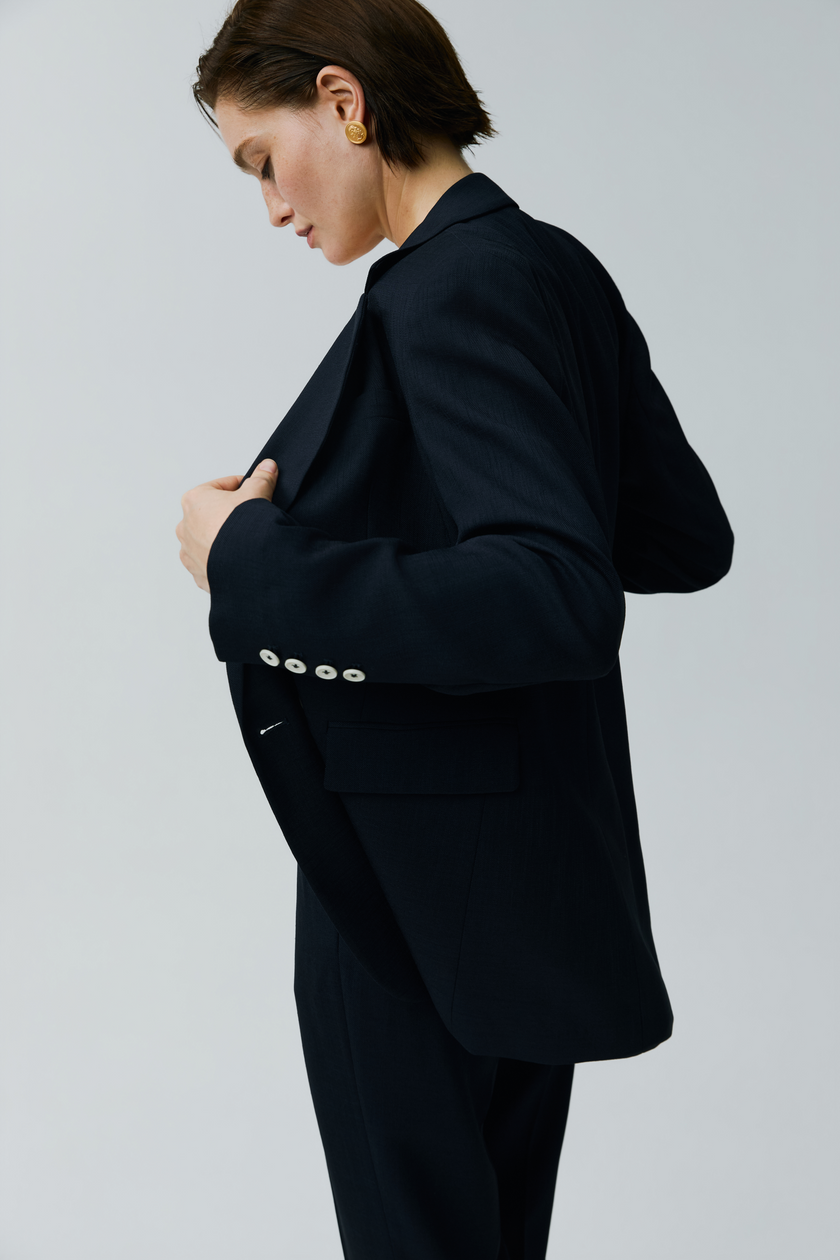 EV LéSuit™ Loyal Navy Blue Loose-fit Double-breasted Two-button Blazer
