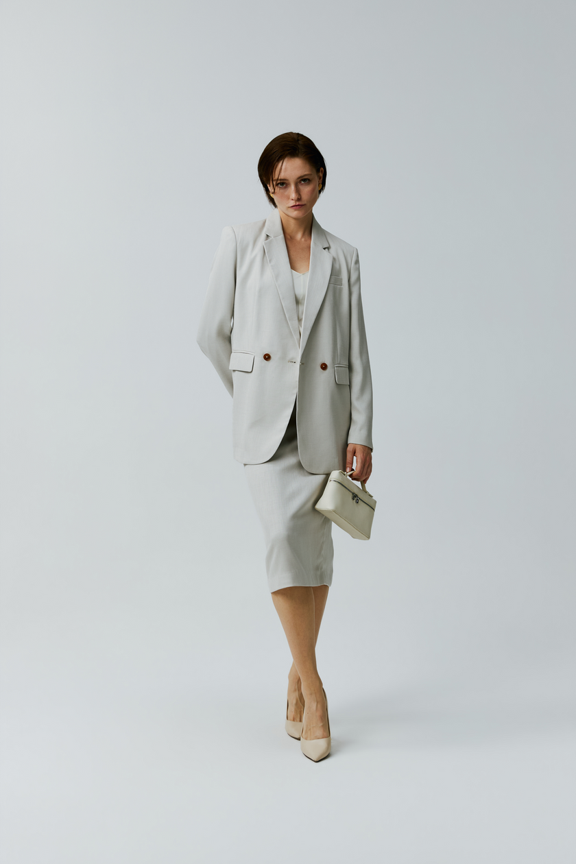EV LéSuit™ Creamy White Loose-fit Double-breasted Two-button Blazer