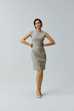 LC CURIE™ Apricot Granular Texture Diamond-ratio Tailoring Dress