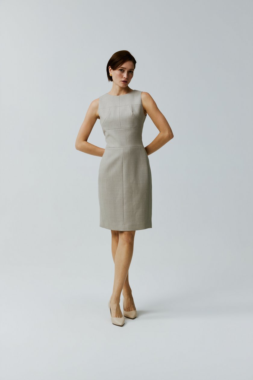 LC CURIE™ Apricot Granular Texture Diamond-ratio Tailoring Dress