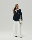 Double-Breasted Blazer Dark Navy Check