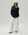 Double-Breasted Blazer Dark Navy Check
