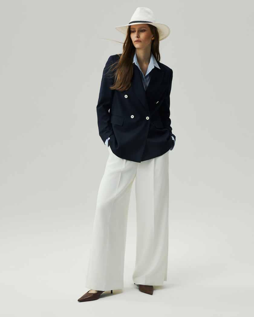 Double-Breasted Blazer Dark Navy Check