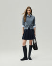 Mini Skirt in Deep Navy on model, full-length front styling view