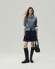 Mini Skirt in Deep Navy on model, full-length front styling view