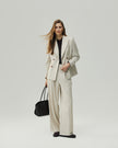 Wide-Leg Trousers Textured Oatmeal