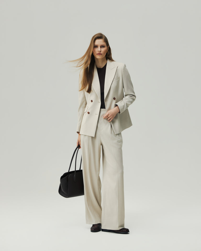 Wide-Leg Trousers Textured Oatmeal
