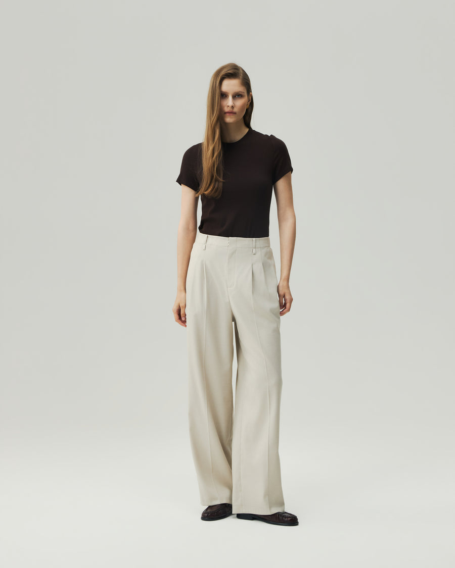 Wide-Leg Trousers Textured Oatmeal