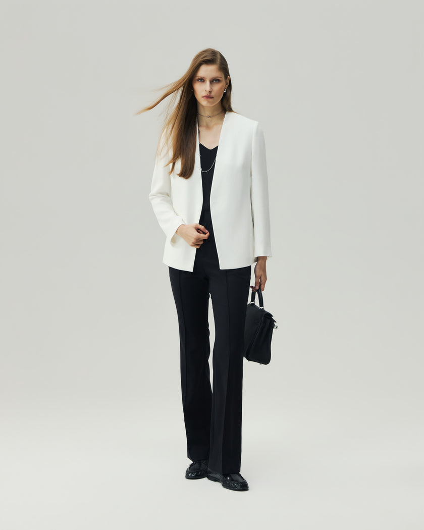 V-Neck Blazer Almond White