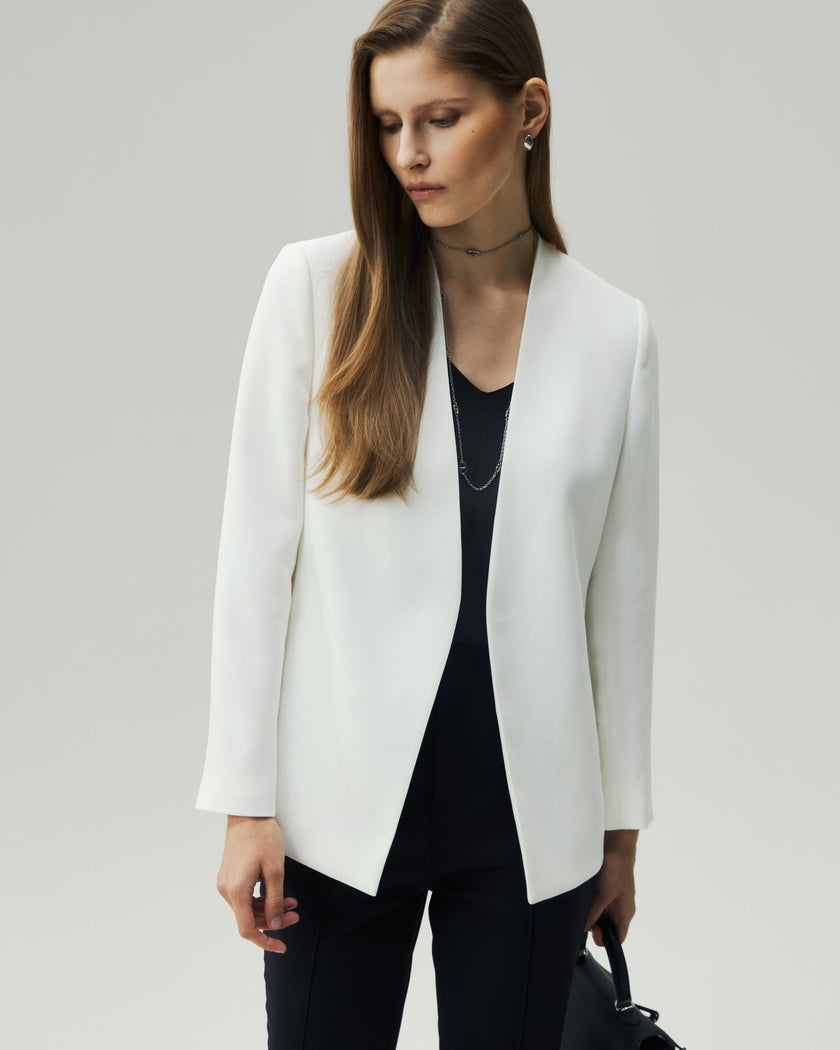 V-Neck Blazer Almond White