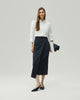 Wrap Skirt in Charcoal Grey on model, full-length front styling view