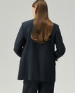 Single-Breasted Blazer in Charcoal Grey on model, back view showing the clean tailored line