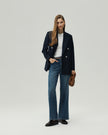 Double-Breasted Blazer Dark Navy Check