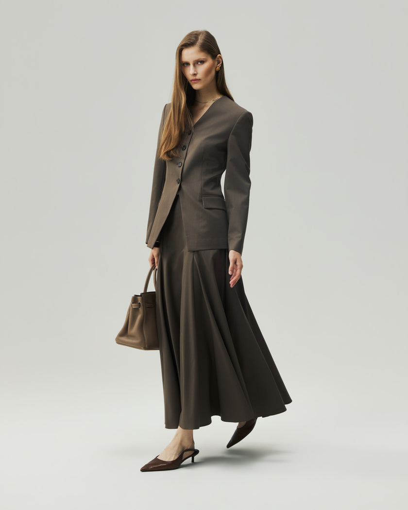 Sculpted V-Neck Jacket Warm Tea Brown