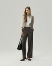 Tailored Shirt in Oatmeal styled with dark trousers, full-length front view