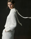 Tie-Neck Satin Blouse Cloud White