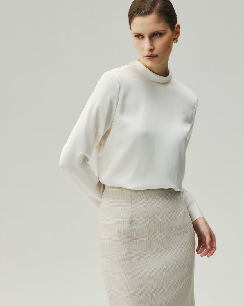 Tie-Neck Satin Blouse Cloud White