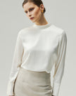 Tie-Neck Satin Blouse Cloud White