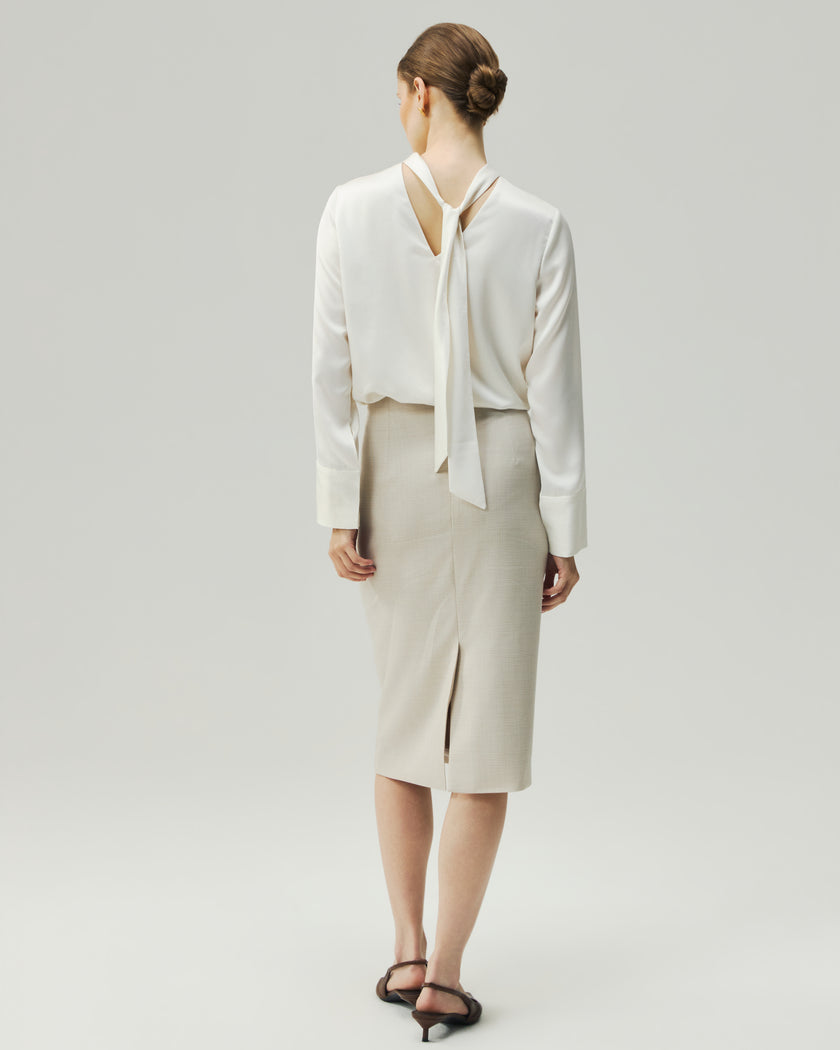Tie-Neck Satin Blouse Cloud White