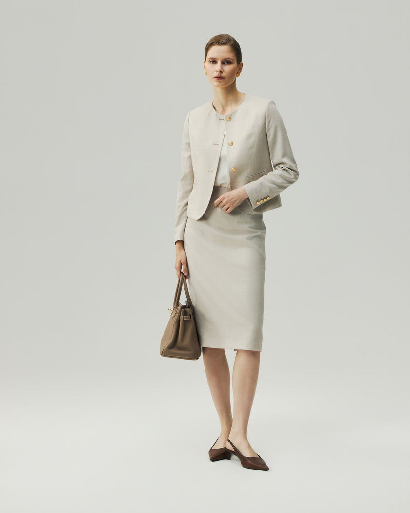 Pencil Skirt Oatmeal Check