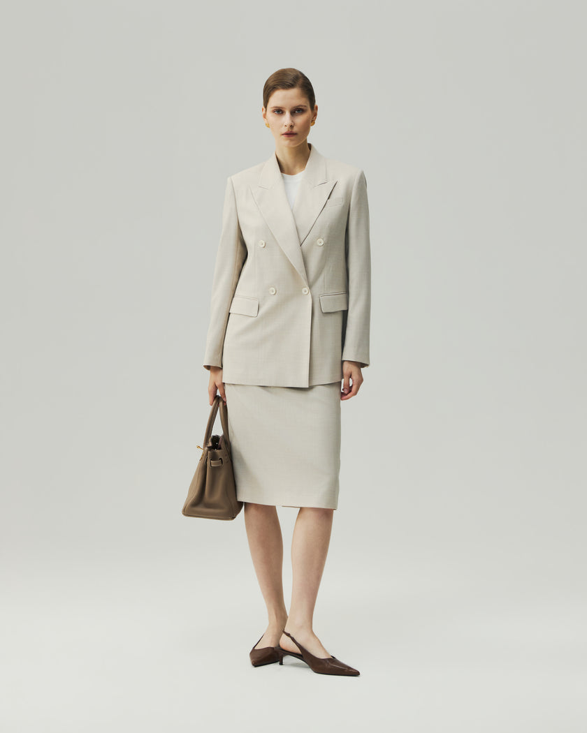 Pencil Skirt Oatmeal Check